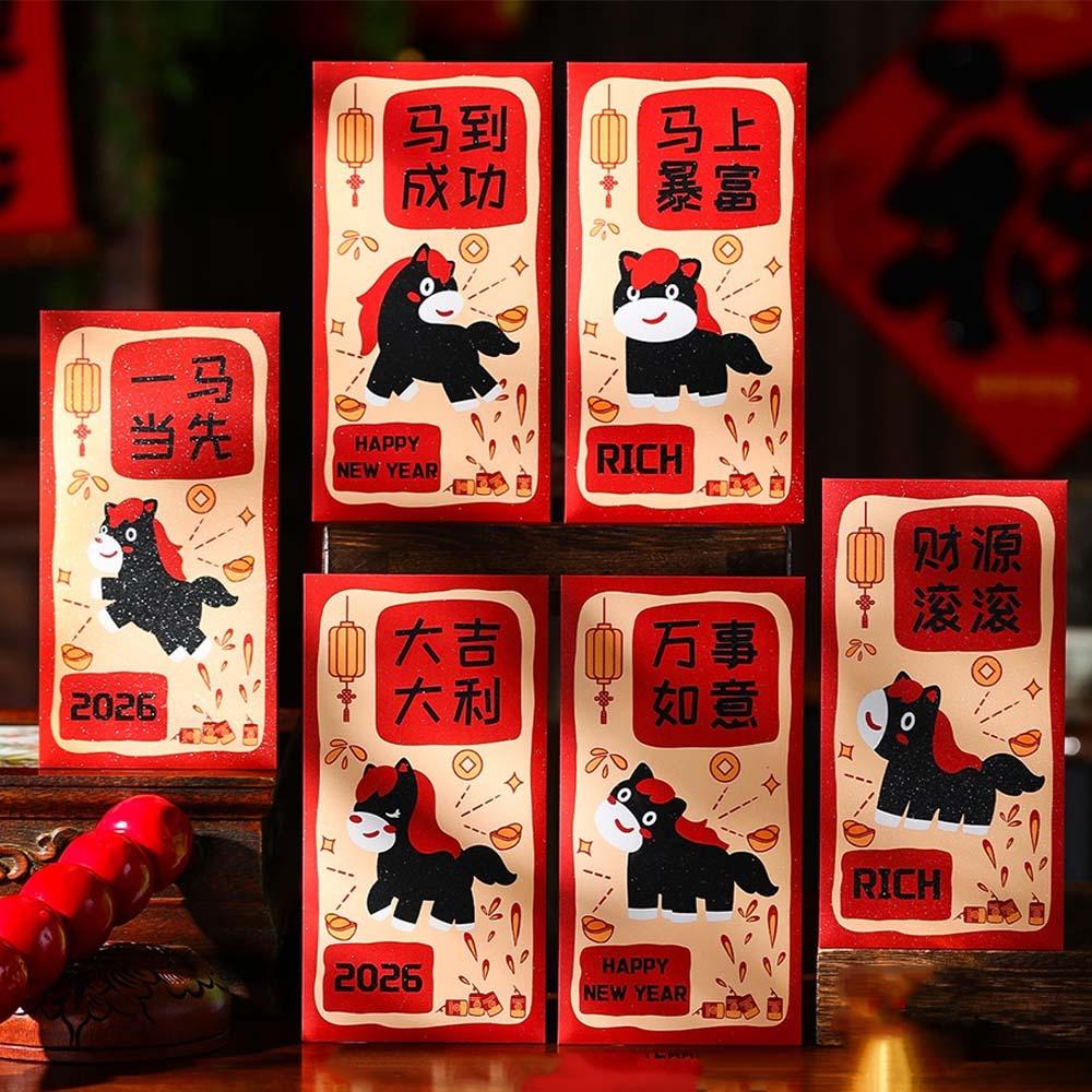 6pcs Traditional Horse Year Red Envelope Cartoon Red Packet Cute Lucky Money Pouch  Spring Festival
