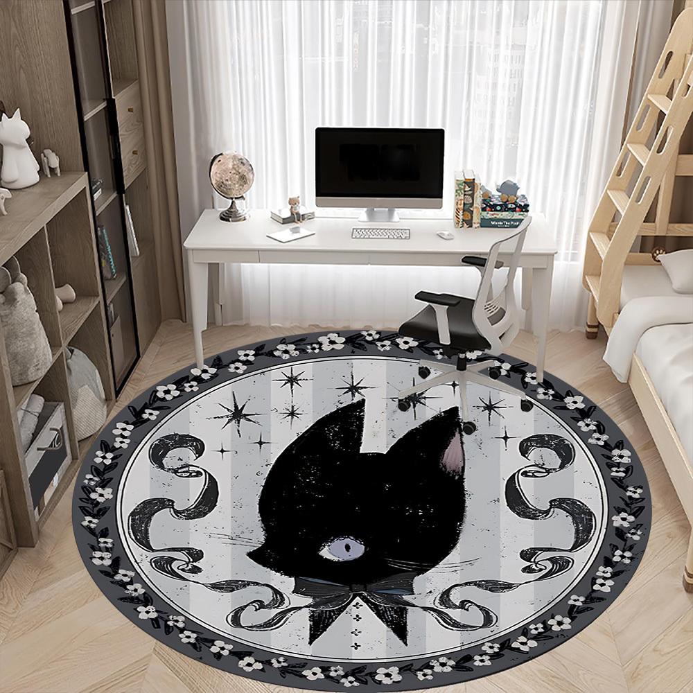 1PC Cat Moon Office Round Area Rug, Mat Suitable For Office, Under Office Chairs Bedroom Living Room Home Decor, Room Deco