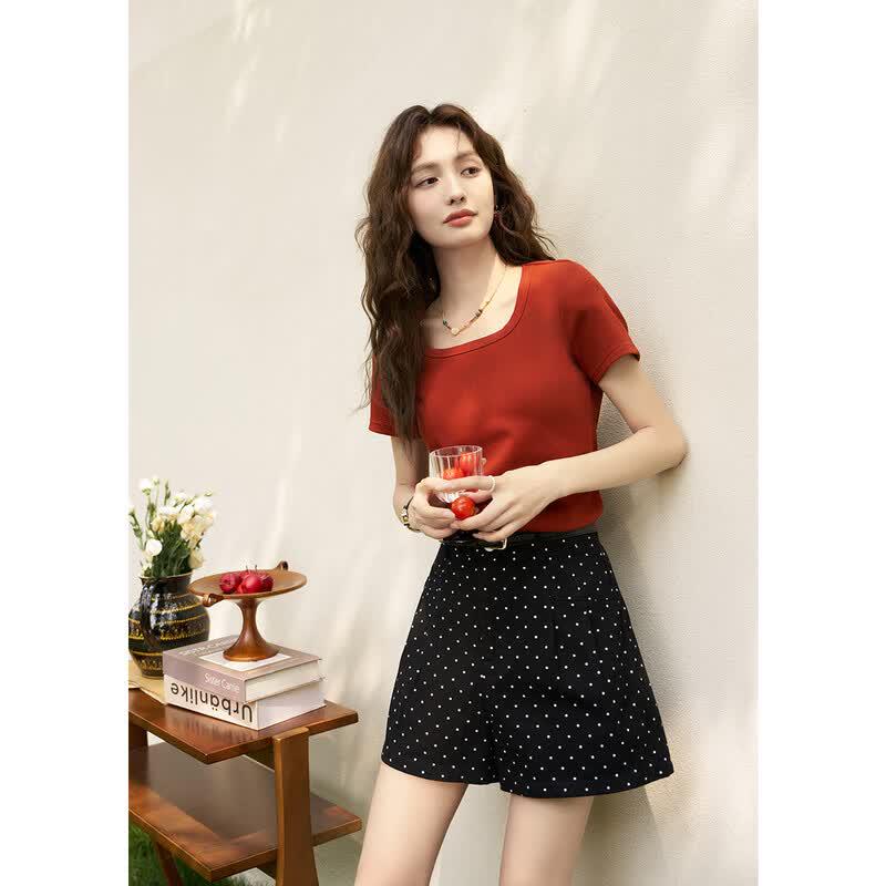 MiXiu Women s Square Neck Short Sleeve Crop Top M