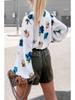 Autumn 2024 Floral Print Stand-up Collar Long Sleeve Shirt for Women - European & American Style