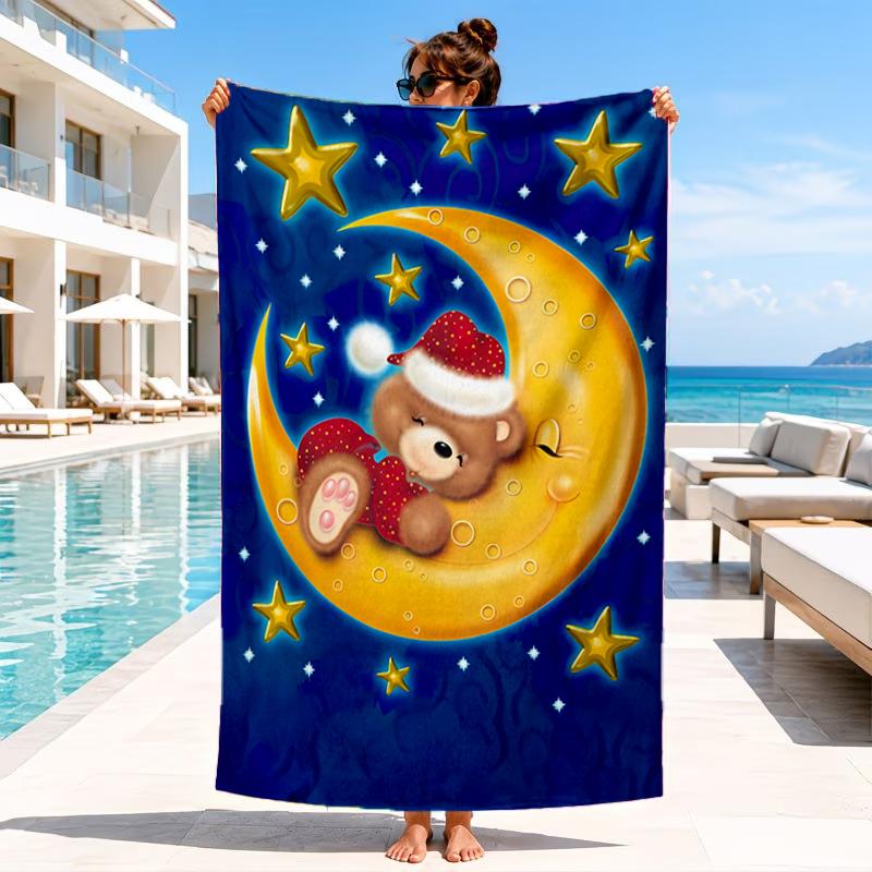 Teddy Bear Night Sky Beach Towel, Microfiber Beach Towel, Perfect For Pool, Beach, Travel, Home Decor Beach Party Fan Gifts