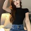 WTEMPO Women Short-sleeved T-shirt Half Turtleneck Summer Trend All-match Top Sexy Slim T-shirt Solid Color Y2k Top Drop Shipping