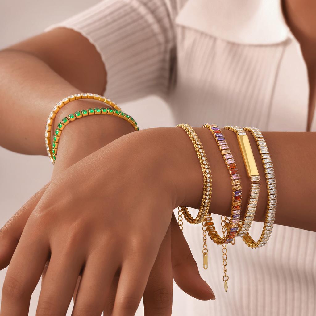 Stylish And Gorgeous Ladies Stainless Steel White Green Zircon Bracelet With Personality 1222