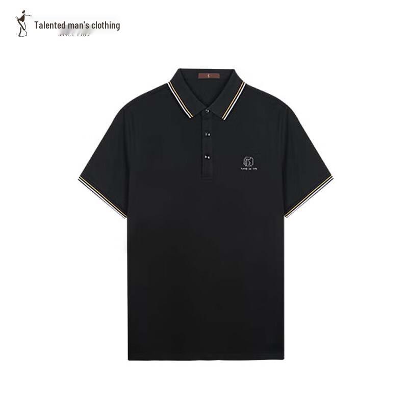 TRIES Men's Color-Block Lapel Short Sleeve Polo Shirt