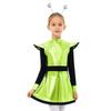 Girls Alien Costume Set Patchwork Metallic Dress Mock Neck Long Sleeve Built In Shorts Matching Hair Hoop