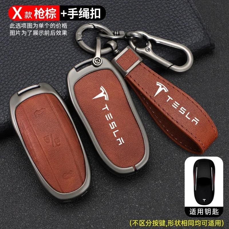 

Car Sticker Tesla Zinc Alloy Leather Car Smart Remote Key Case Cover Shell Fob Bag Holder For Tesla Model X Model M Protector Ke