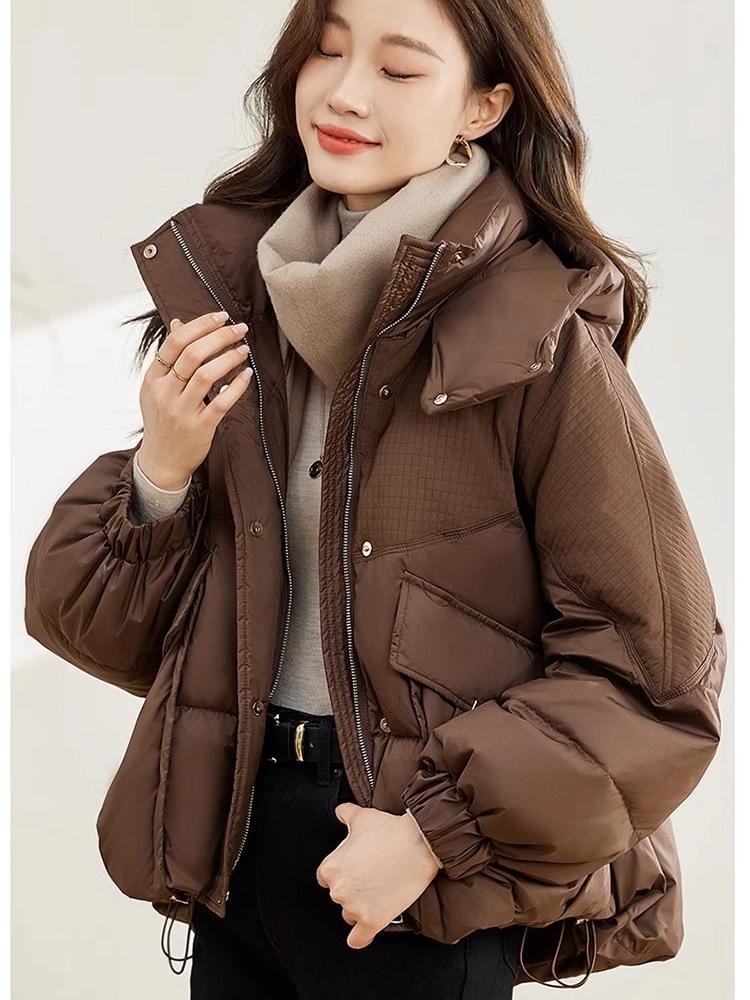 Veste d'hiver chaude épaisse coupe-vent à capuche courte pour femme