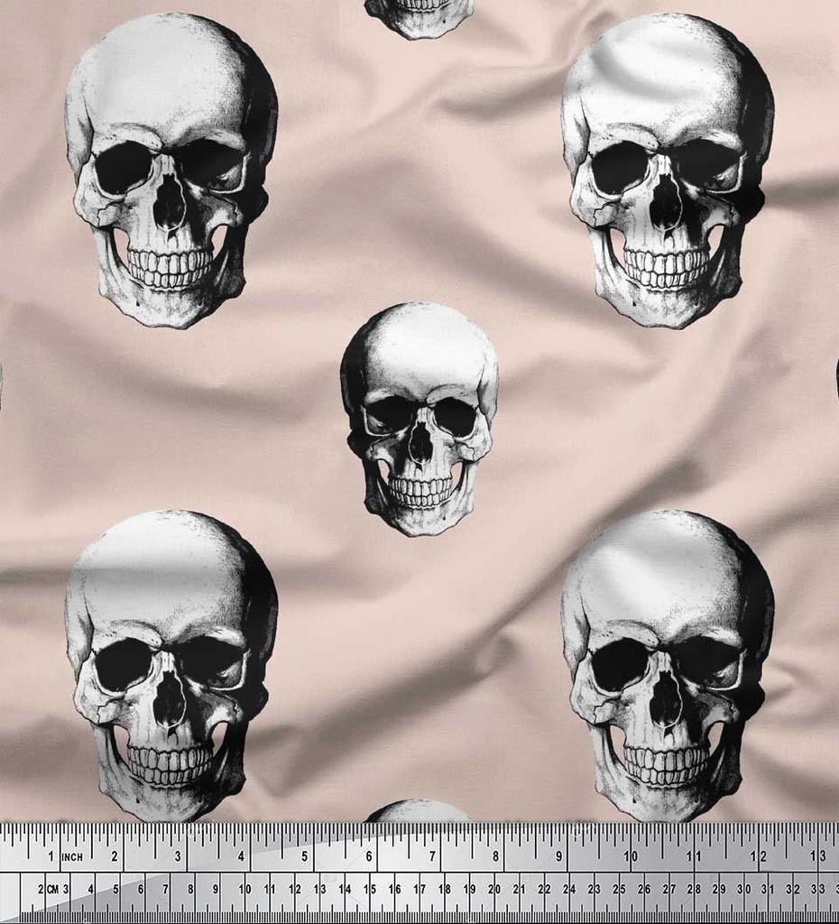 Soimoi Japanischer Krepp-Satinstoff, Horror-Totenkopf, Halloween-Druck, Meterware, 107 cm