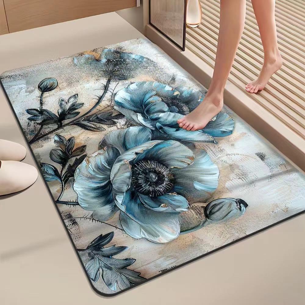Flower Printing Bathroom Thickening Mat Bath Non-slip Carpets In Wash Basin Bathtub Side Floor Rug Shower Room Doormat Memory Foam 3D Pad