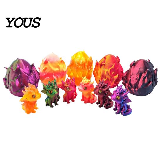 Holiday Party Favors 3D Printed Dragon with Egg, Colorful Gradient Baby Figurine, Creative PLA Plastic Decor Collectable Small Toy for Kids,