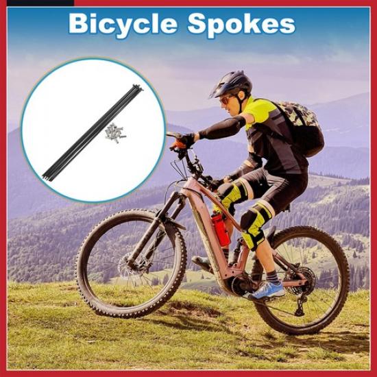 1Set 14G 287mm Length Bicycle Spokes Nipple 304 Stainless Steel Black Universal