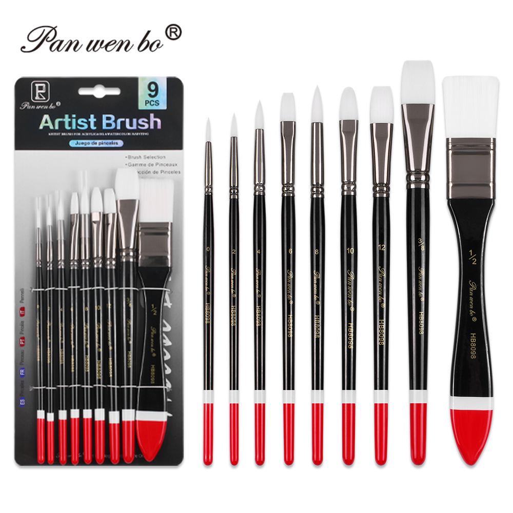 

Premium 9-Piece Nylon Paintbrush Set for Art Students, Acrylic, Oil, Watercolor, DIY Wall, and Board Painting. As shown in the picture