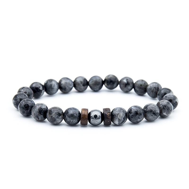 Mens European American Handmade Beaded Bracelet Volcanic Stone Wood Bead