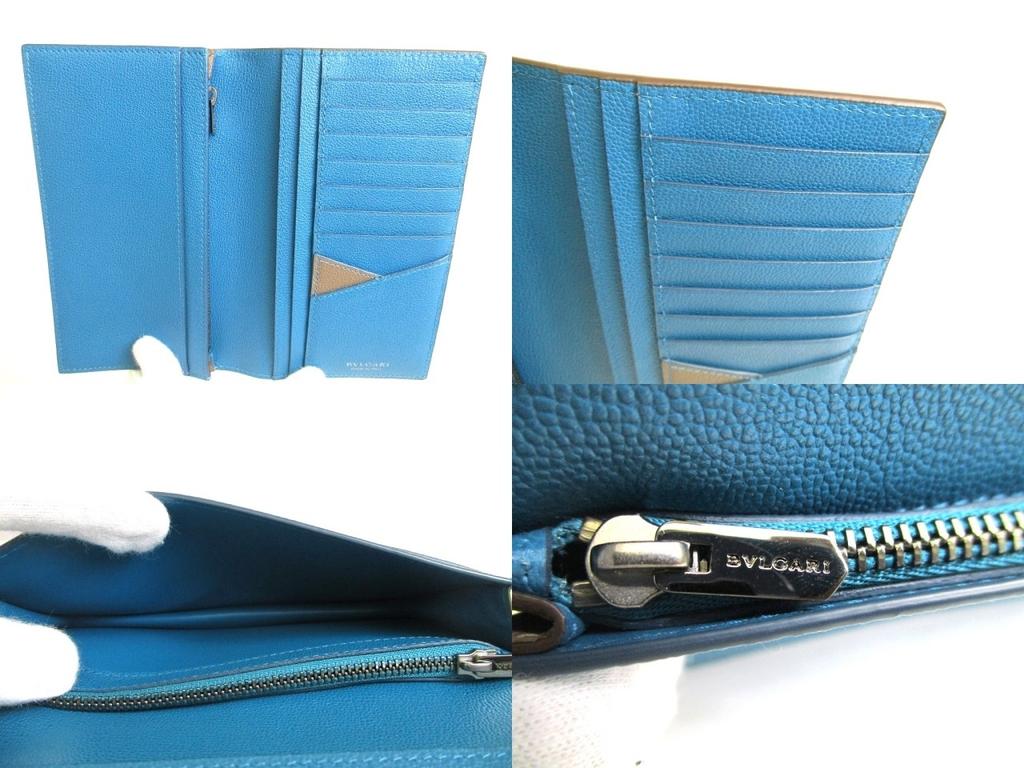 Authentic BVLGARI Man Khaki Leather Flap Long Wallet #a762  Refurbished