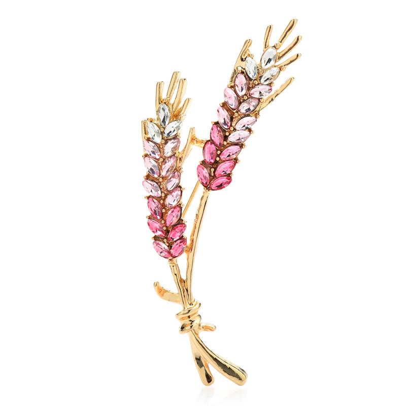 Wuli&baby Beautiful Wheat Designs Brooches Pins Crystal Charming Flowers Plants Casual Party Brooch Fashion Jewelry Gifts