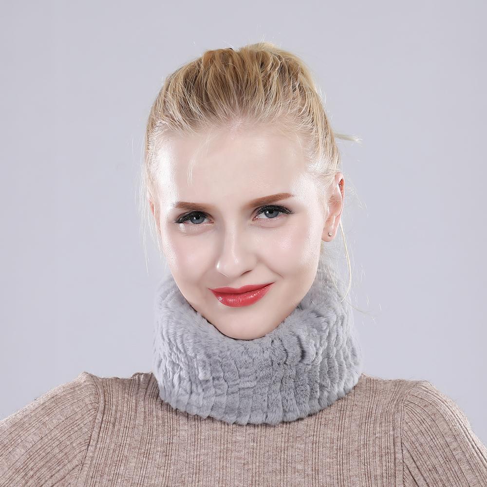 Winter Women Knitted Fluffy Real Rex Rabbit Fur Scarf Natural Soft Rex Rabbit Fur Headband Girls Warm 100% Genuine Fur Scarves