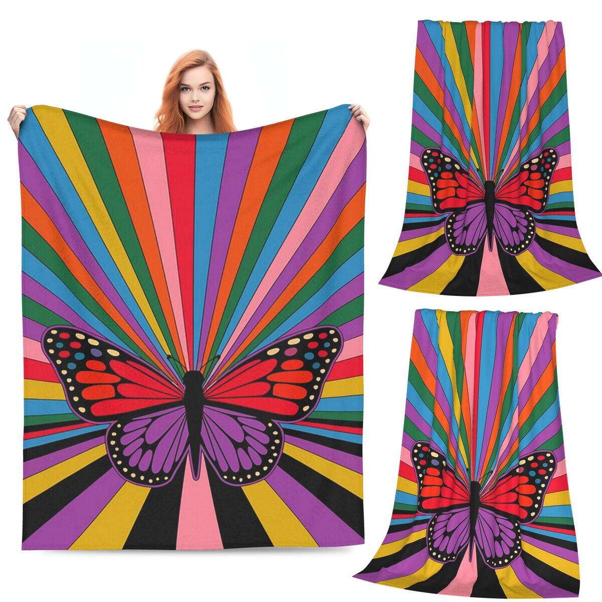 

Dazzle ColorfullyButterfly Blanket Soft Warm Flannel Throw Blanket Cover for Bed Living room Picnic Travel Home Couch 80x120cm