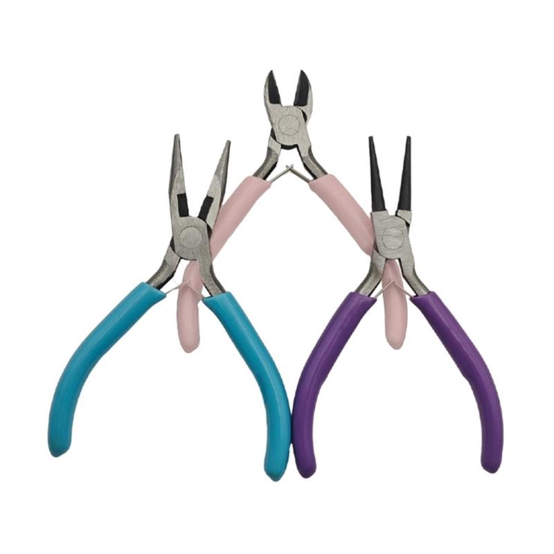 Durable Steel Jewelry Pliers Set for Beads Repairs Long Nose Round Nose Wire Cutting and Curved Pliers with Tweezers