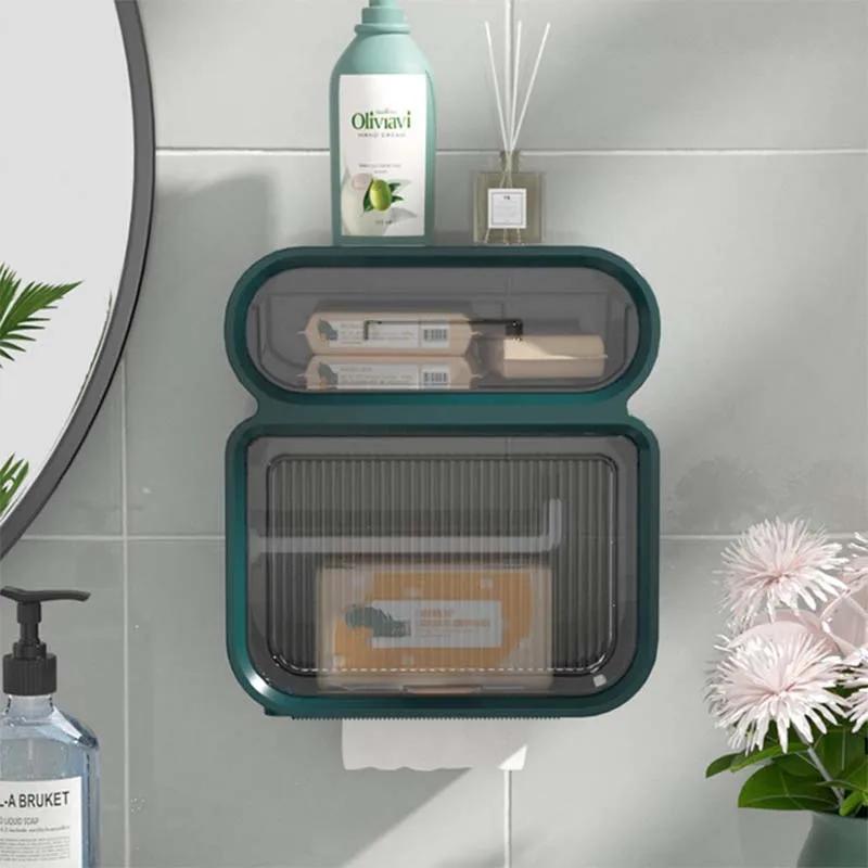 Waterproof Toilet Paper Tray Roll Wall Mount Paper HolderStorage Box Organizer Multifunctional Tissue Box Bathroom Accessories