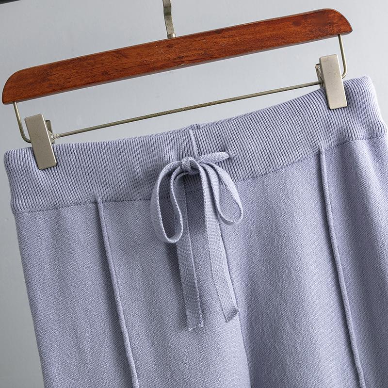 Loose Knit Sweater Suit Autumn Winter Women Horn Sleeve Round Collar Slit Two Piece Sets