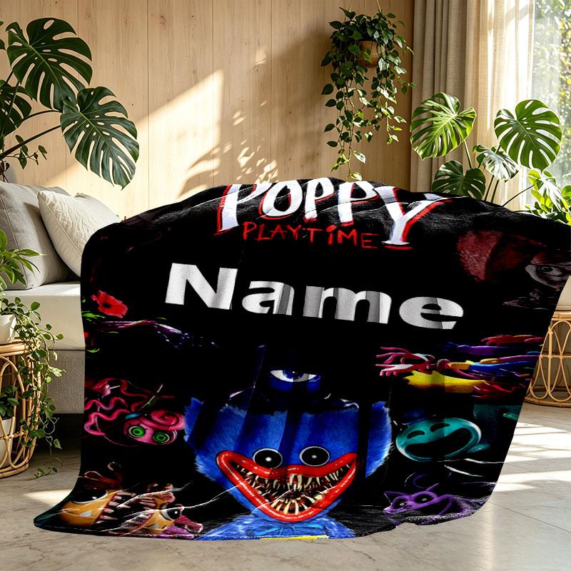 Custom Name Personalized Poppy Playtime Print Blanket, Home Decor, Bedroom, Sofa, Camping, Couch, Gifts for Birthday Christmas