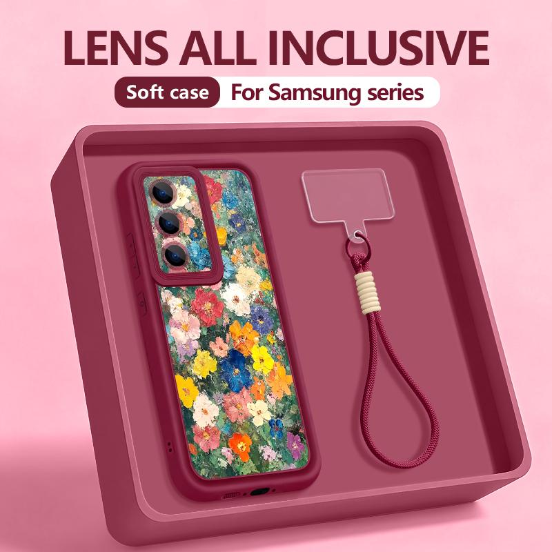 INS Watercolor Floral Hand Strap Case For Samsung S26 S25 Ultra S24 FE S23 Plus S22 S21 A15 A16 A17 A35 A36 A37 A54 A55 A56 A57 5G Bumper Cover