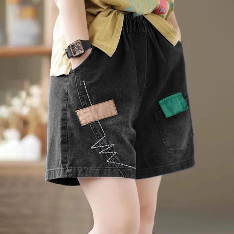 

ZANZEA Женские повседневные шорты с эластичной талией, свободные, в стиле пэчворк 2XL чёрный