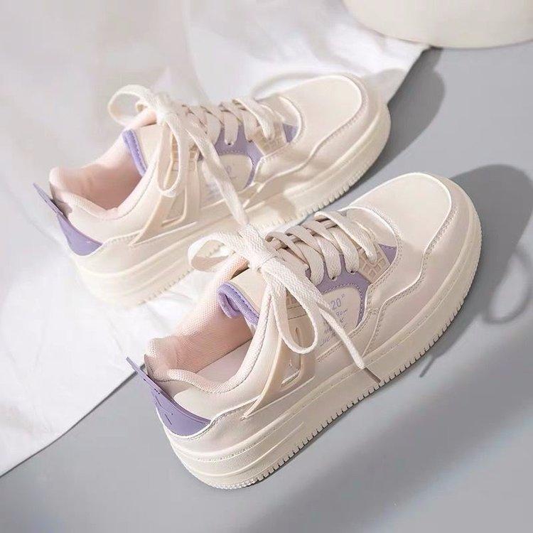 

Foreign trade single shoes women s 2025 autumn new rubber PU color matching fashion sports leisure white shoes women 40 бежевий