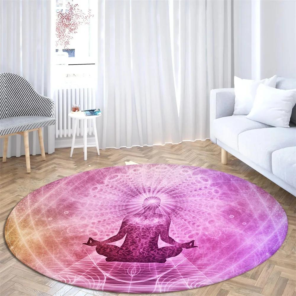 Psychedelic Boho Mandala Chakra Round Rug Meditation Carpet For Living Room Bathroom Circle Doormat Yoga Mats Bedroom Floor Mat
