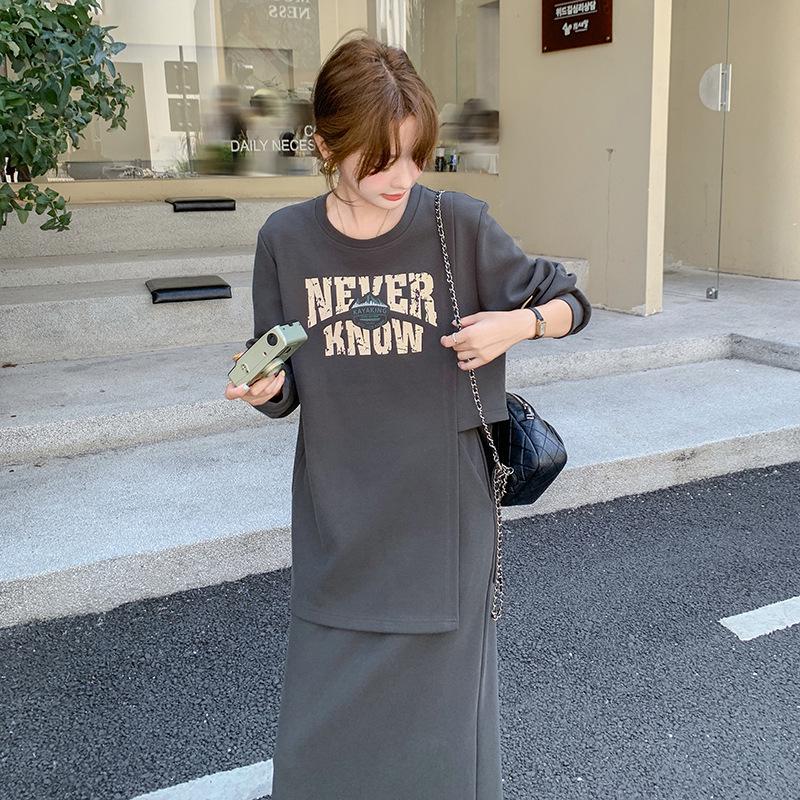 Women's 2025 Spring Fashion: Casual Letter Print T-Shirt & High Waist Skirt Two-Piece Set