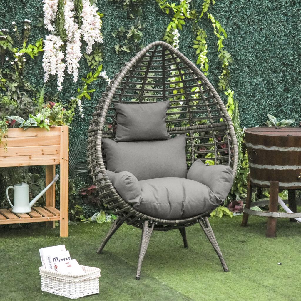 eardop PE Wicker Rattan Chair w/ Thick Cushions 4 Legs Outdoor Seat Egg Garden