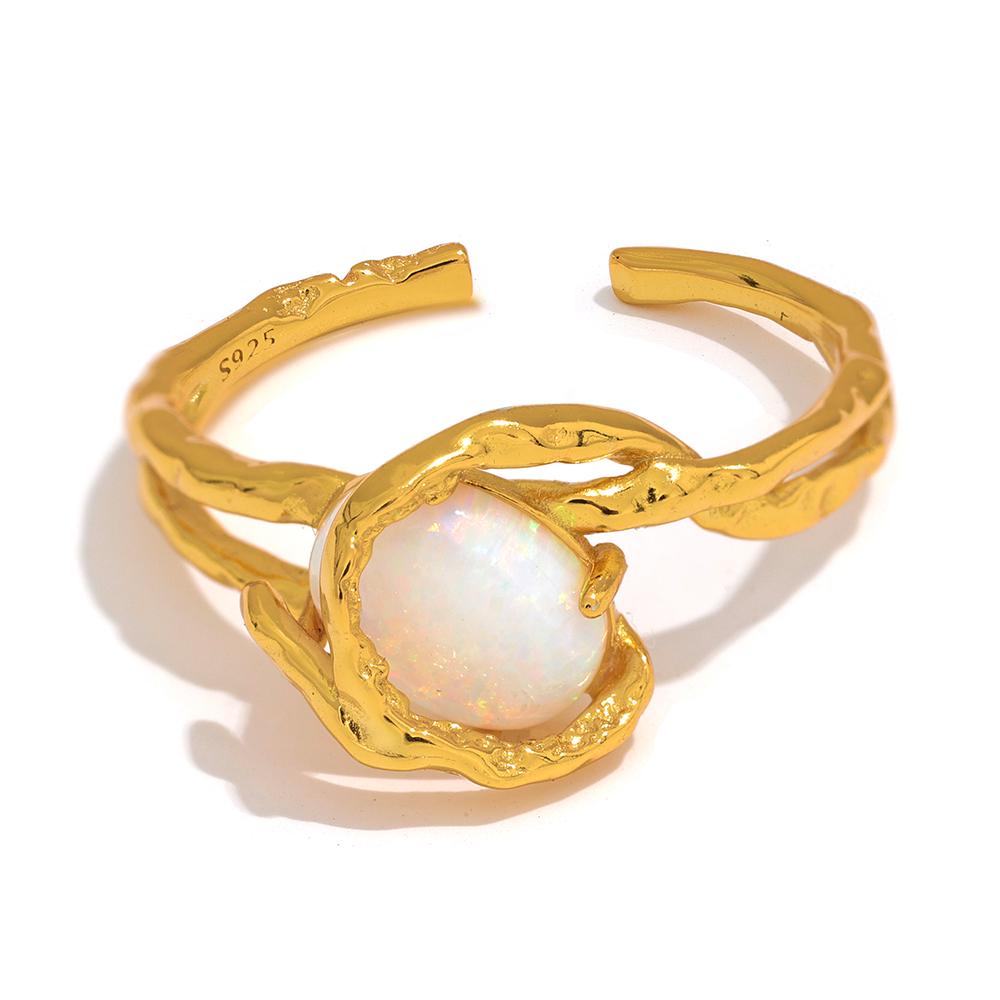 

Yhpup Exquisite Natural Opal Stone Handmade S925 Sterling Silver Luxury Open Ring Engagement Gift Women Fashion Fine Jewelry New