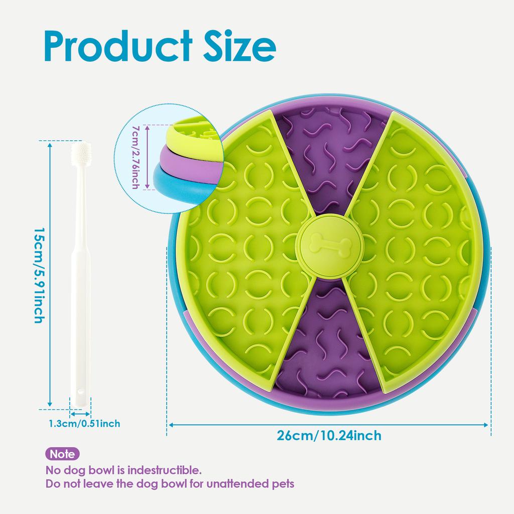 Tigela de comida lenta para cães, quebra-cabeça giratório de 3 camadas, dispensador de comida para animais de estimação com escova de dentes, tigela alimentadora à prova de asfixia para jogo de treinamento de cães e gatos