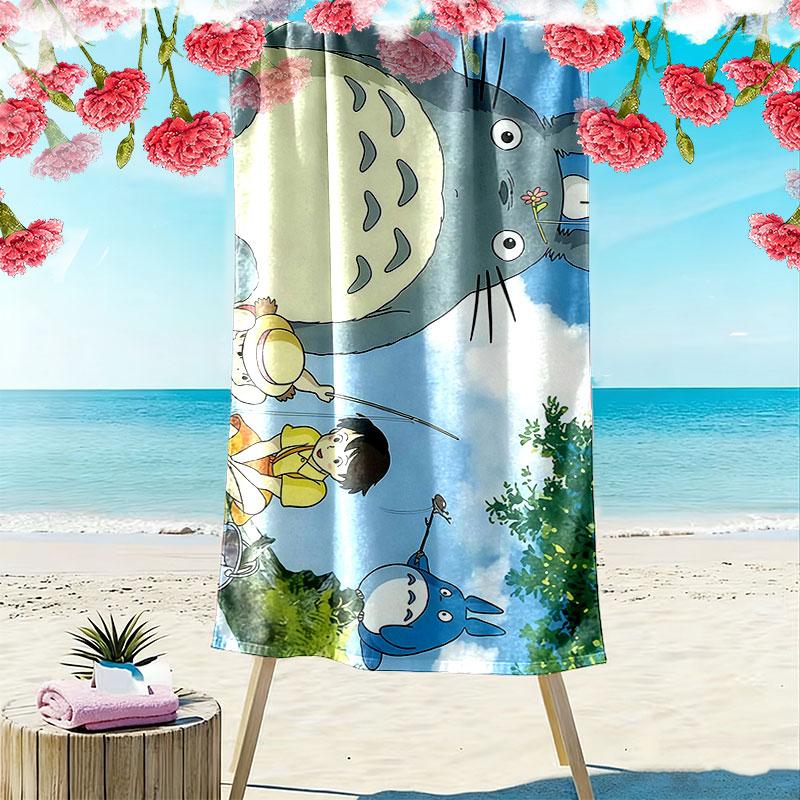 Totoro Cartoon Print Beach Towel, Large Soft Quick Dry Towel for Beach Camping Swimming