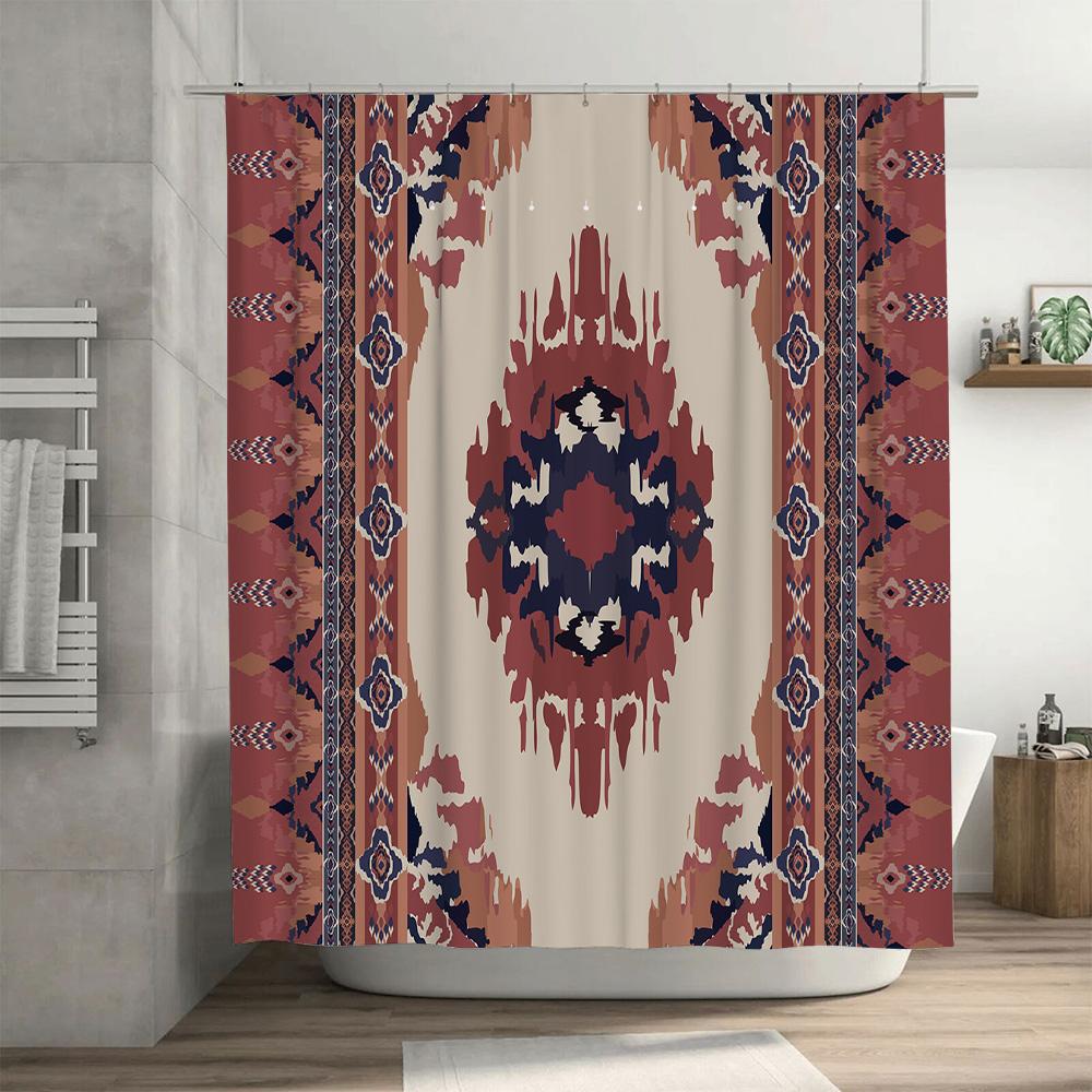Modern Boho Vintage Inspired Bath Shower Curtain Waterproof Fabric Decorative Printed for Bathroom (Maroon)