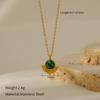 French Vintage Emerald Necklace Geometric Mother Of Pearl Inlay Titanium Steel Pendant Women Jewelry Gift