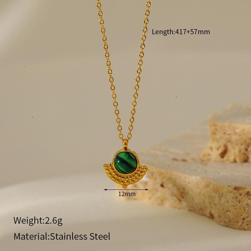 French Vintage Emerald Necklace Geometric Mother Of Pearl Inlay Titanium Steel Pendant Women Jewelry Gift