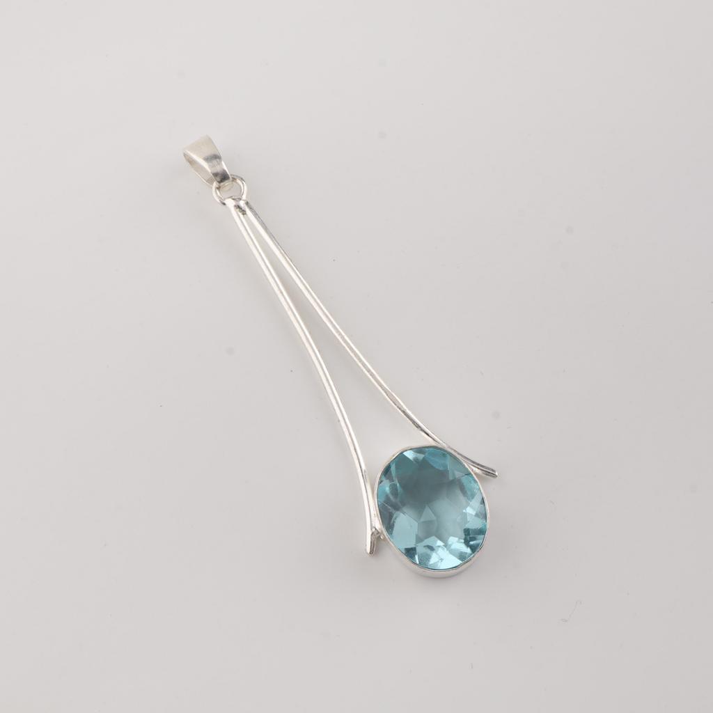 Sky Blue Topaz Gemstone 925 Sterling Silver Handmade Women's Jewelry Partywear Pendant 1.79" PP-69-13