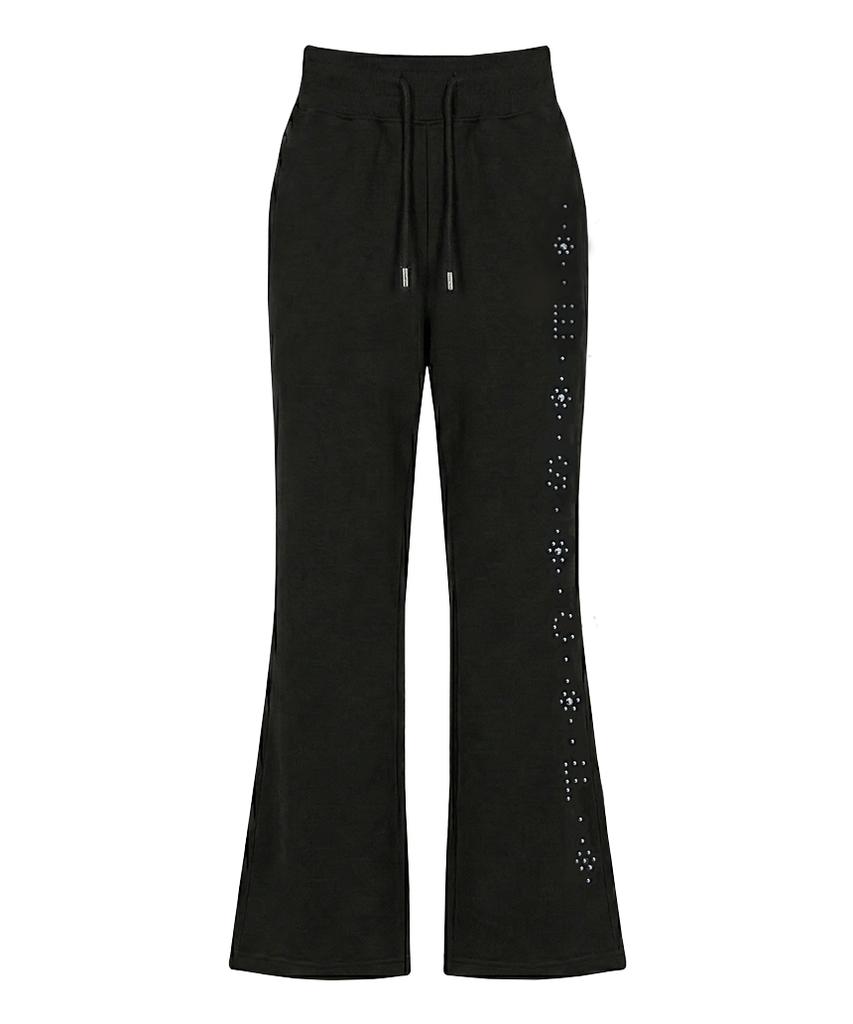 ESCAPEFROM Escf Rhinestone Hotfix Bootcut Sweatpants Black
