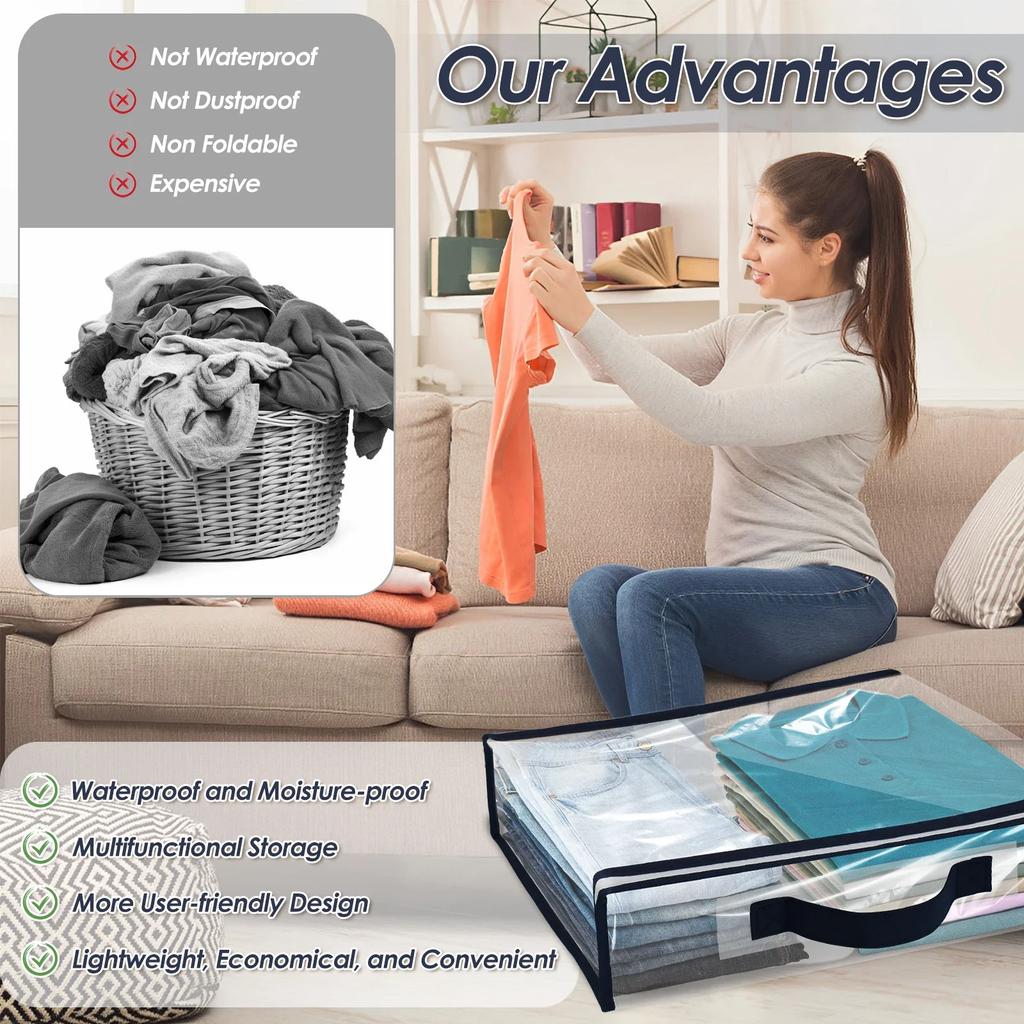 6 Packs Bed Sheet Storage Bags Quilt Clothes Blankets Packing Box Waterproof Dustproof Clear Zippered Pillow Bedding