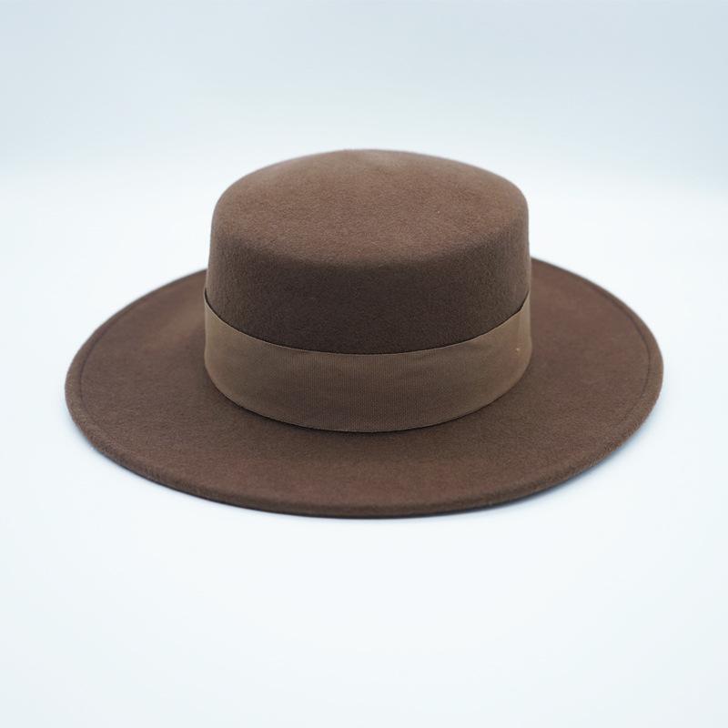 Карамельно-коричневая винтажная французская шляпа-федора женская осенне-зимняя шерстяная фетровая британская элегантная панама с плоской тульей и полями M（56-58cm）