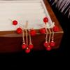 Red Pearl Diamond Ball Back Hanging Stud Earrings Women'S Two-Wear Design Versatility Earrings