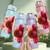 1PC Red Orange Gerbera Daisy Flower Print 750ml Color Plastic Sports Water Bottle Leakproof Flip Straw Lid Suitable for Sports Office Home Use