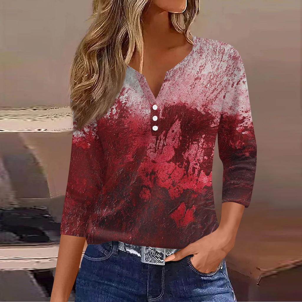 Damen Lässige Mode V-Ausschnitt Locker Vielseitig Halloween-Print Dreiviertelarm Oberteil