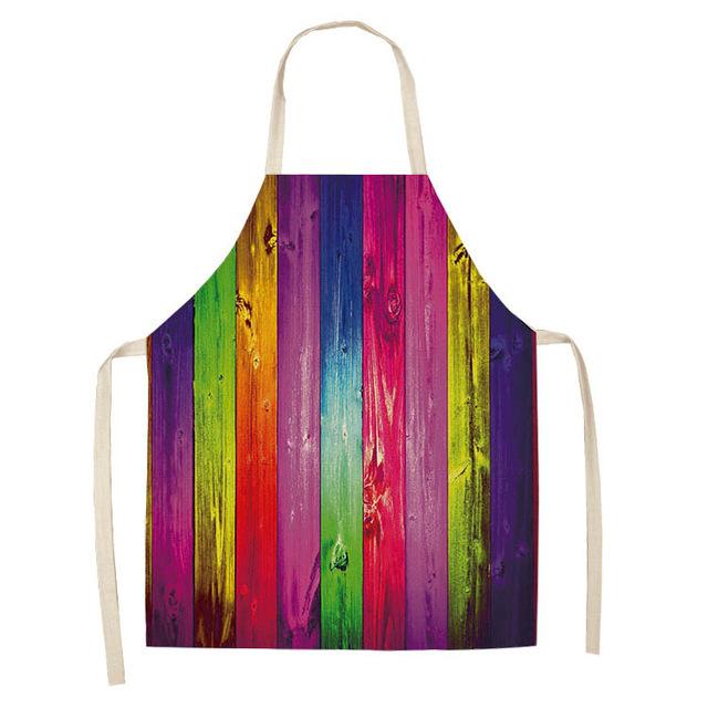 1Pcs Kitchen Apron Rainbow Colorful Geometric Printed Sleeveless Cotton Linen Aprons for Men Women Home Cleaning Tools 55*68cm