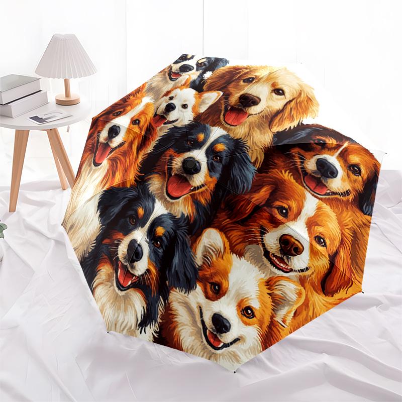 1 ks automatický skládací deštník - Vzor koláže psů, přenosný a skládací design s 8 žebry, Vánoční narozeninové dárky