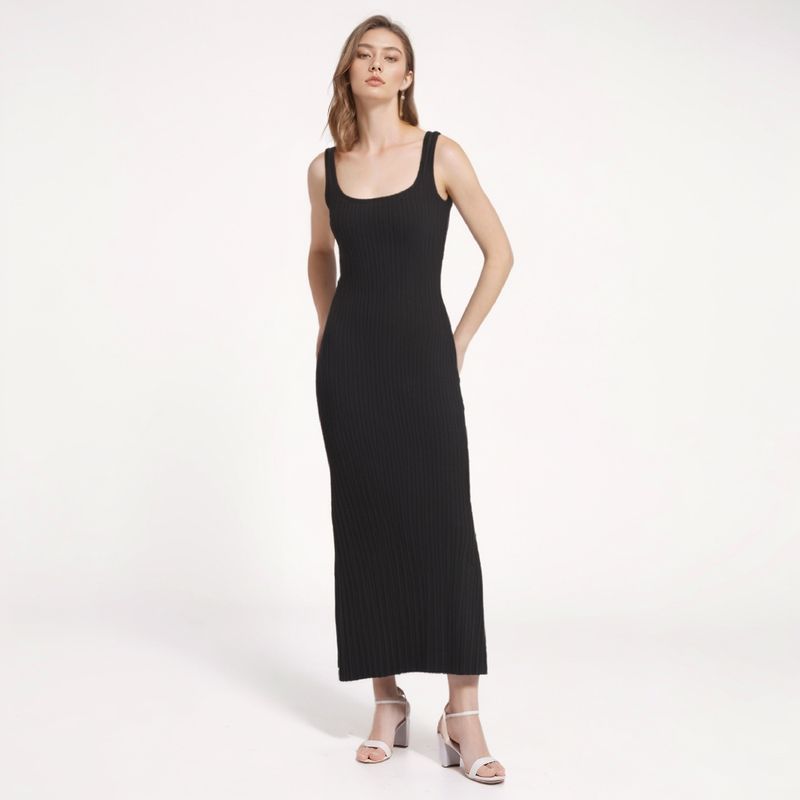 Autumn Pure Desire Style Square Collar Sleeveless Suspender Skirt Mid Length Long Length Dress Women's Silm Knitting Hip-Wrapped Sleeveless Long Skirt