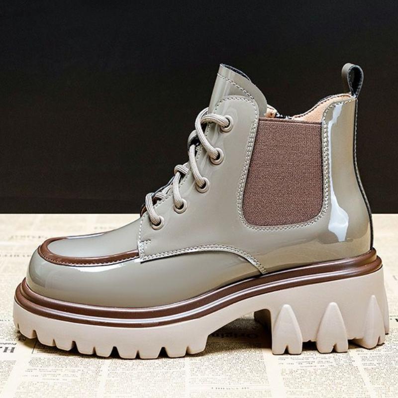 Fashion Punk Style Combat Platform Female Ankle Boots Chunky Elastic with Laces Lace-up Booties Footwear Short Shoes for Women 2024 New