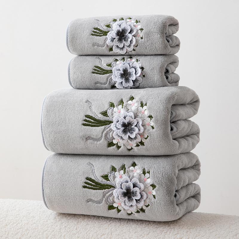 Home Daily Use Face Towel Adult Absorbent Cartoon Embroidered Bath Towel Hand Bouquet Series Towel Set towel 35*75