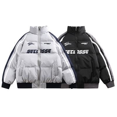 Unisex Vintage Stripe Cotton Puffer Jacket Thick Warm Hoodless Streetwear Oversized Coat Winter